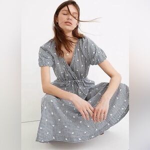 madewell blue gingham midi dress